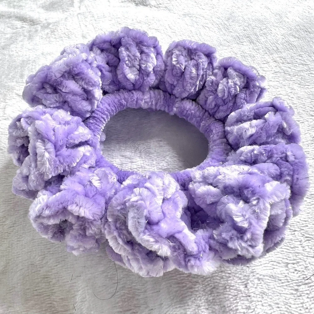 Handmade VELVET Shimmer Pastel Purple Crochet Lush Hair Scrunchie PinkRainCloud